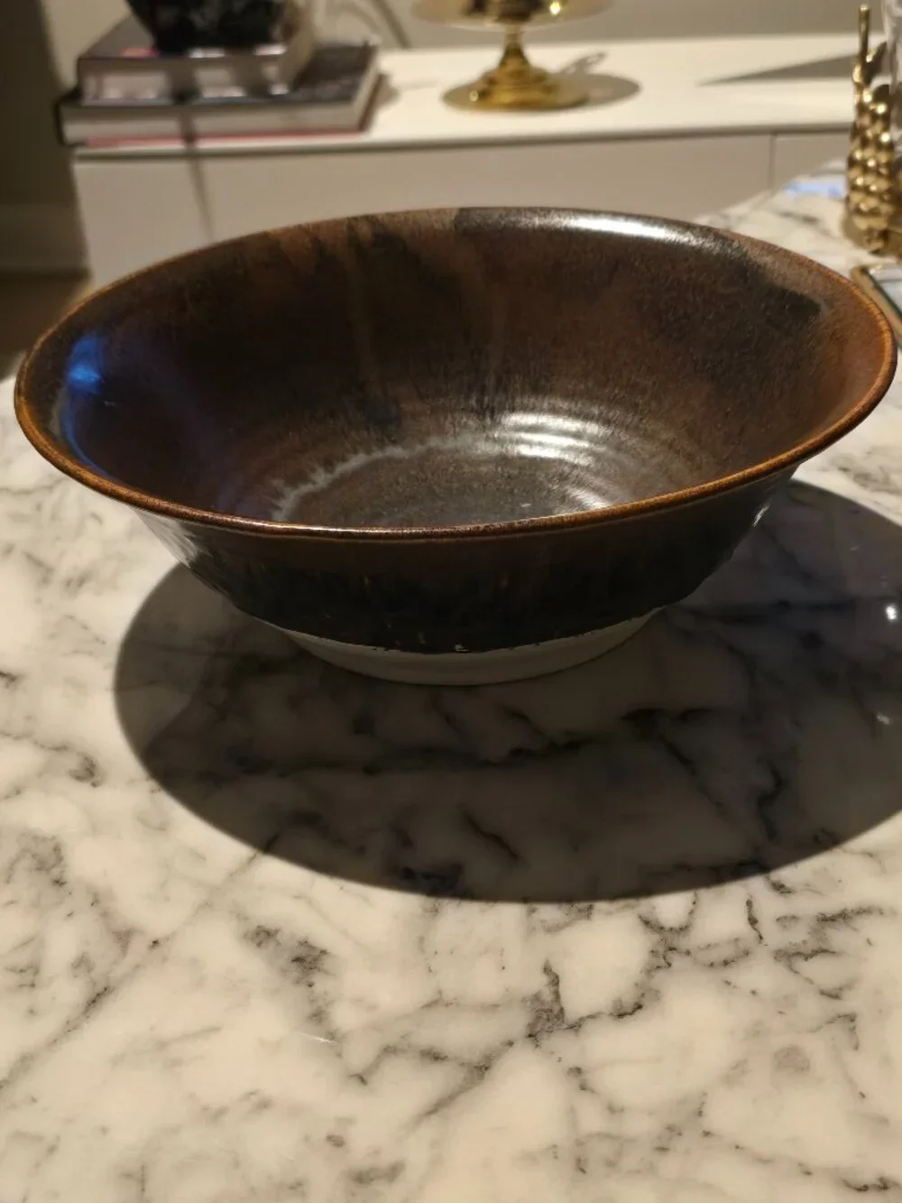Vintage Handmade Studio Pottery Bowl with Tenmoku-style Glaze.